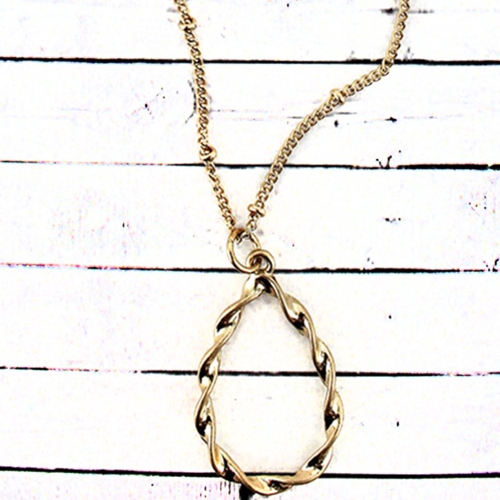 2 /$10- TWISTED GOLDTONE TEARDROP NECKLACE